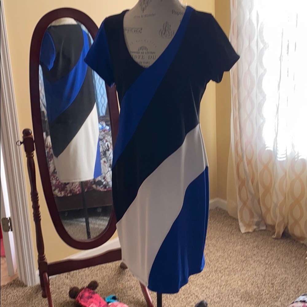 Knee length pull over multi color dress